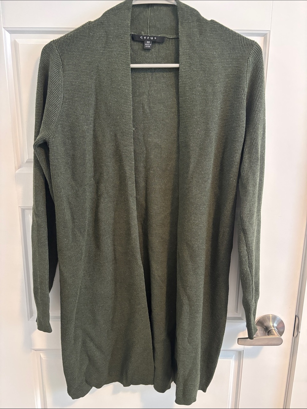 Cyrus Olive Open-Front Knit Cardigan